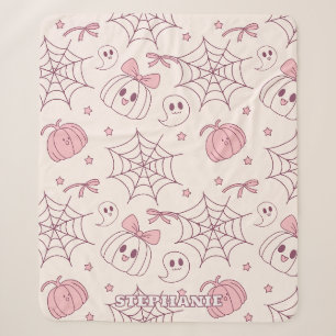 Kawaii Pink Halloween Ghosts & Pumpkin (2) Sherpa Blanket