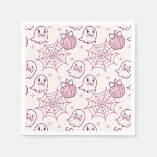 Kawaii Pink Halloween Ghosts & Pumpkin Napkin