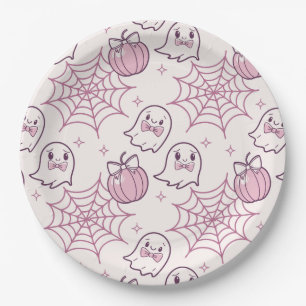 Kawaii Pink Halloween Ghosts & Pumpkin Paper Plate