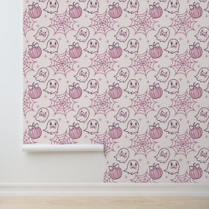 Kawaii Pink Halloween Ghosts & Pumpkin Wallpaper