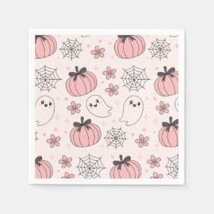 Kawaii Pink Halloween Ghosts & Pumpkins Napkin