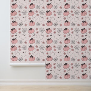 Kawaii Pink Halloween Ghosts & Pumpkins Wallpaper