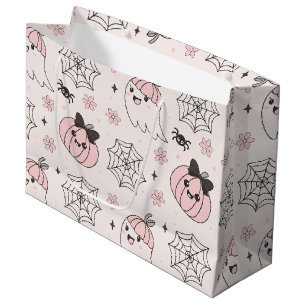 Kawaii Pink Halloween Pattern with Ghost, Pumpkin  Large Gift Bag