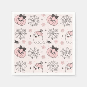 Kawaii Pink Halloween Pattern with Ghost, Pumpkin  Napkin