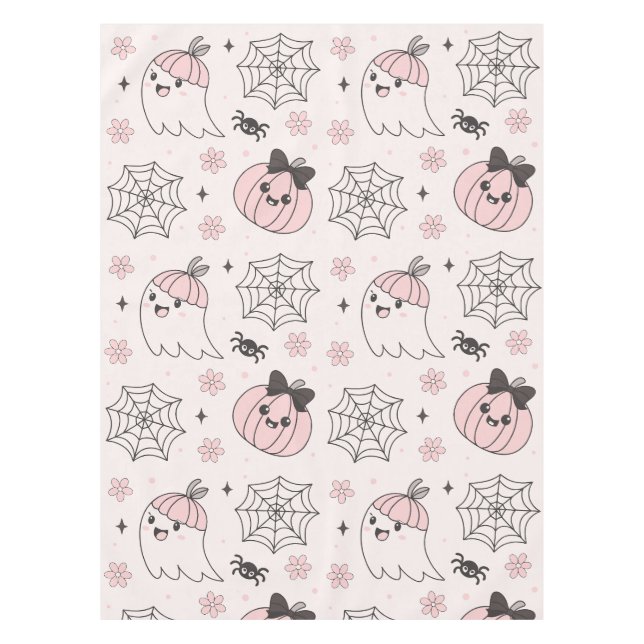 Kawaii Pink Halloween Pattern with Ghost, Pumpkin  Tablecloth (Front)