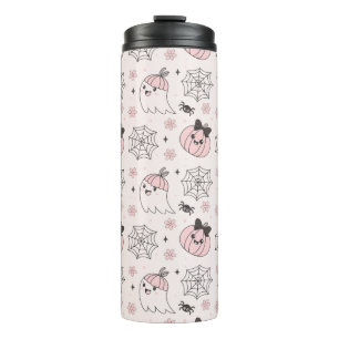 Kawaii Pink Halloween Pattern with Ghost, Pumpkin  Thermal Tumbler