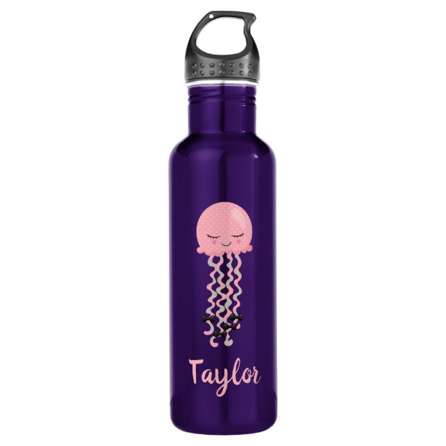 Kawaii Pink Jellyfish Purple 710 Ml Water Bottle (Front)