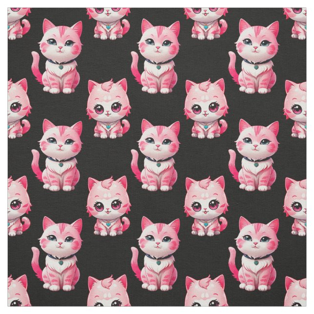 Kawaii Pink Kitty Cats Design  Fabric (Swatch)