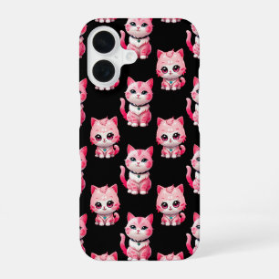 Kawaii Pink Kitty Cats Design iPhone 16 Case