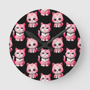 Kawaii Pink Kitty Cats Design  Round Clock