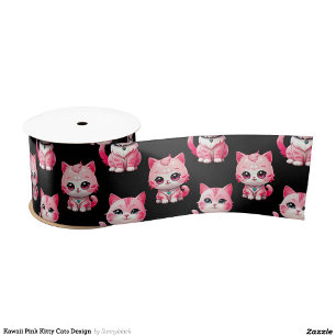Kawaii Pink Kitty Cats Design Satin Ribbon