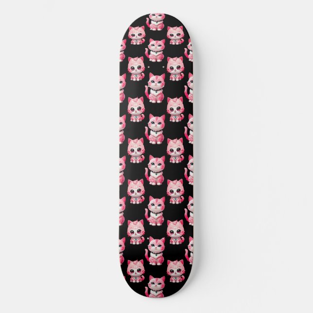 Kawaii Pink Kitty Cats Design  Skateboard (Front)