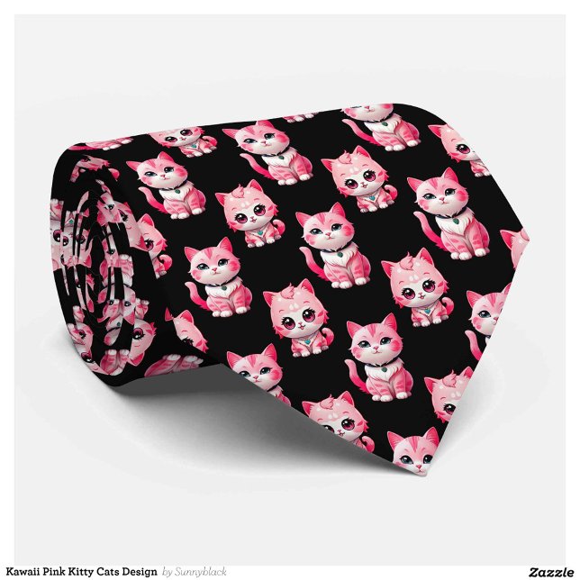 Kawaii Pink Kitty Cats Design  Tie (Creator Uploaded)