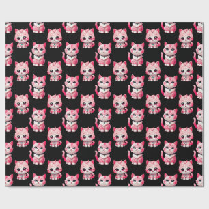 Kawaii Pink Kitty Cats Design Wrapping Paper
