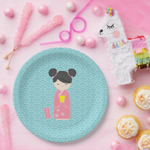 Kawaii Pink Kokeshi Paper Plate
