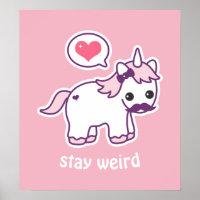 Kawaii Pink Moustache Unicorn