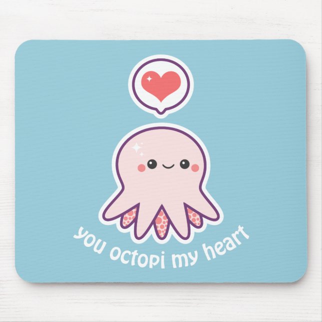 Kawaii Pink Octopus Mouse Pad (Front)