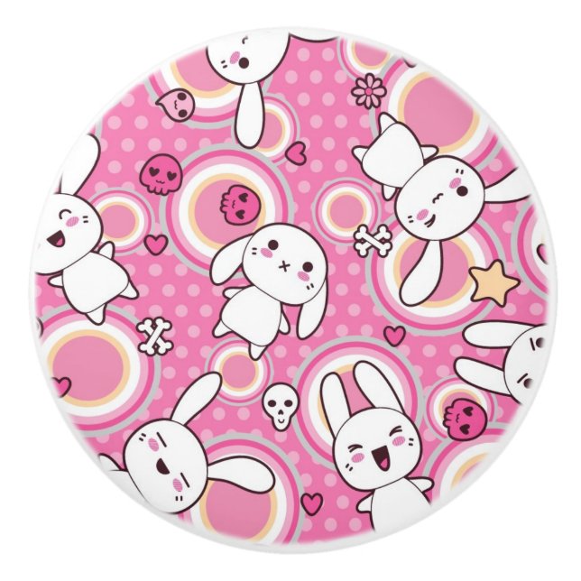 kawaii pink pattern ceramic knob (Front)
