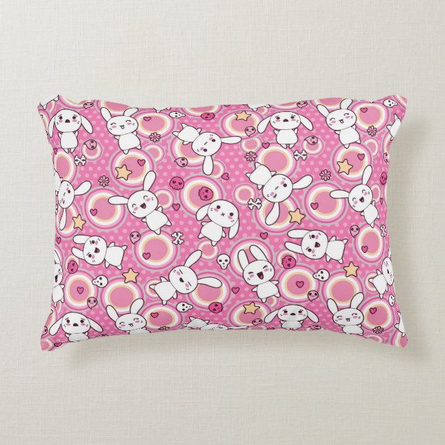kawaii pink pattern decorative cushion (Front)