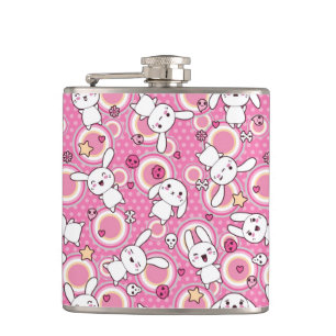 kawaii pink pattern hip flask