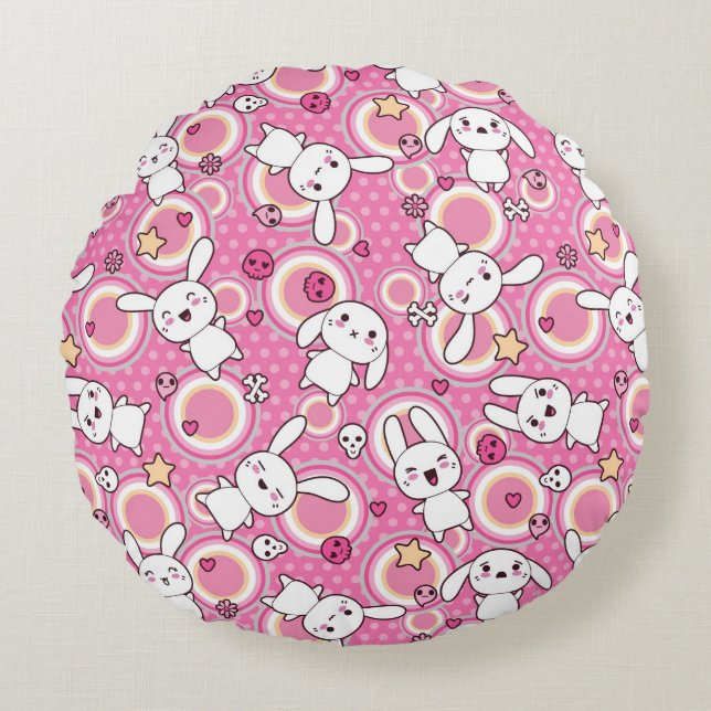 kawaii pink pattern round cushion (Front)