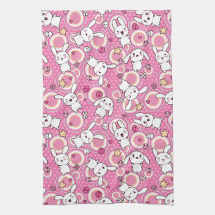 kawaii pink pattern tea towel