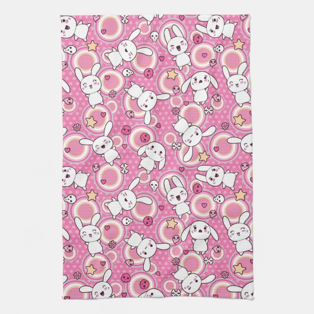 kawaii pink pattern tea towel (Vertical)