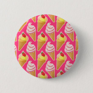 Kawaii pink pattern with strawberry ice cream 6 cm round badge