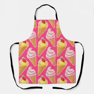 Kawaii pink pattern with strawberry ice cream apron