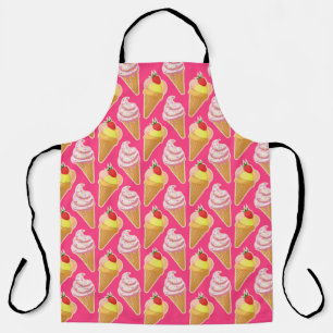 Kawaii pink pattern with strawberry ice cream  apron