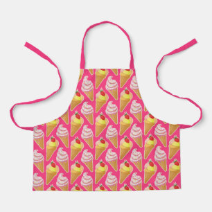 Kawaii pink pattern with strawberry ice cream  apron