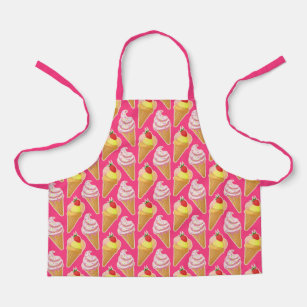 Kawaii pink pattern with strawberry ice cream  apron