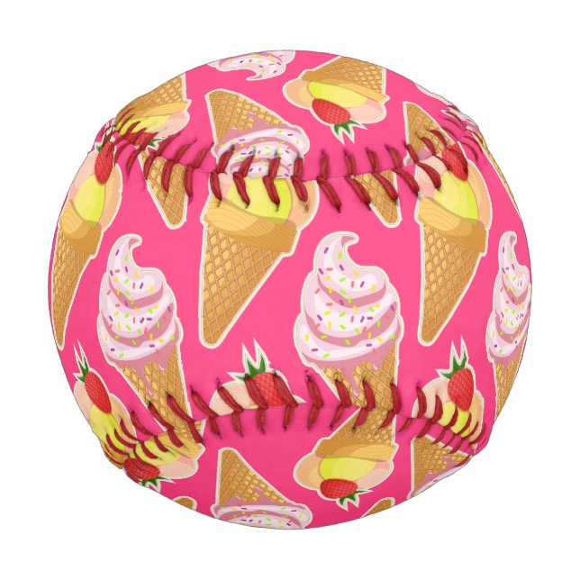 Kawaii pink pattern with strawberry ice cream  baseball (Front)