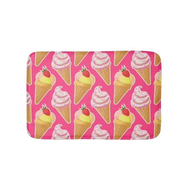 Kawaii pink pattern with strawberry ice cream  bath mat (Front)