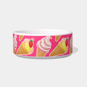 Kawaii pink pattern with strawberry ice cream  bowl