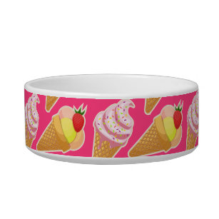 Kawaii pink pattern with strawberry ice cream  bowl