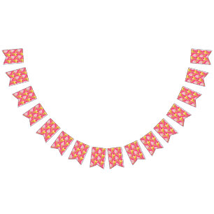 Kawaii pink pattern with strawberry ice cream bunting