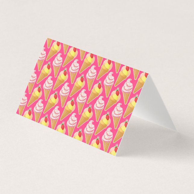 Kawaii pink pattern with strawberry ice cream card (Front)