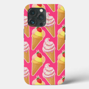 Kawaii pink pattern with strawberry ice cream iPhone 13 pro case