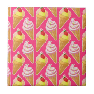Kawaii pink pattern with strawberry ice cream  ceramic tile