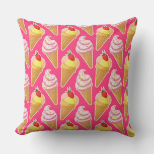 Kawaii pink pattern with strawberry ice cream  cushion