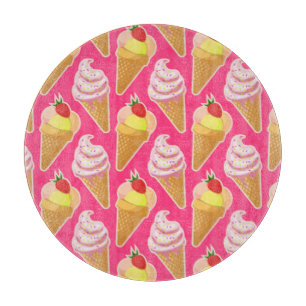 Kawaii pink pattern with strawberry ice cream cutting board