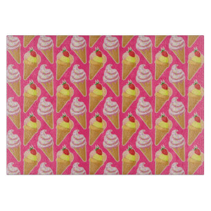 Kawaii pink pattern with strawberry ice cream  cutting board