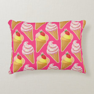 Kawaii pink pattern with strawberry ice cream decorative cushion