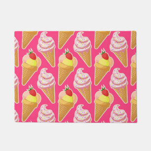 Kawaii pink pattern with strawberry ice cream doormat