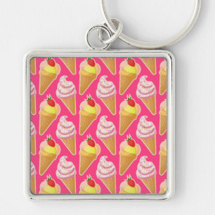 Kawaii pink pattern with strawberry ice cream  key ring