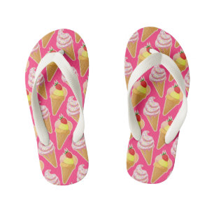 Kawaii pink pattern with strawberry ice cream kid's thongs