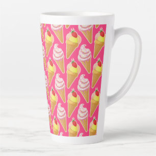 Kawaii pink pattern with strawberry ice cream latte mug