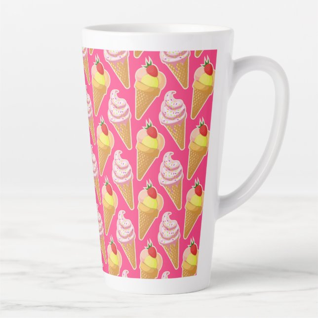 Kawaii pink pattern with strawberry ice cream latte mug (Right)