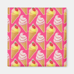 Kawaii pink pattern with strawberry ice cream magnet